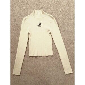 Kangol H&M Women's Top Sweater Cropped Ribbed Embroidered Beige XL/S